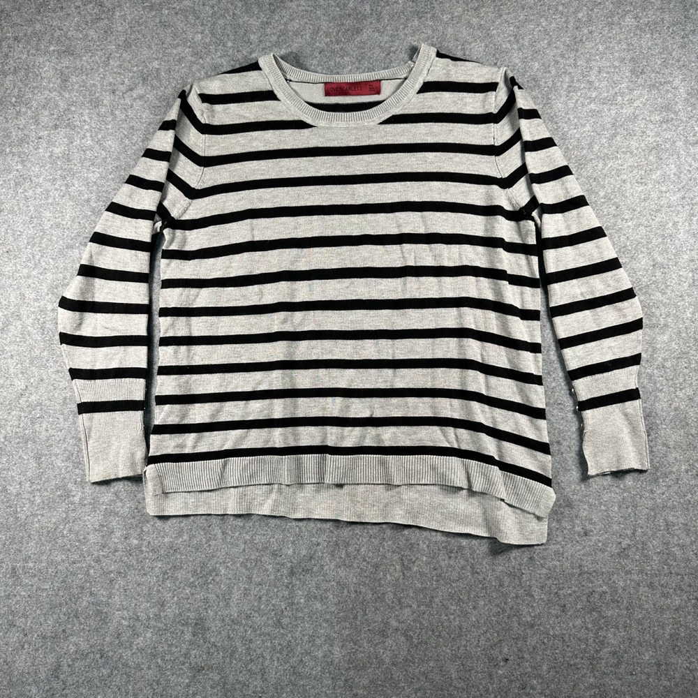 Love Scarlett Striped Knit Sweater PXL Grey Black Button Cuff Detail